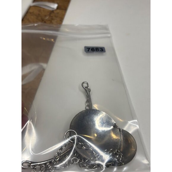 Silver-Tone Textured Double Disc Pendant Necklace With Adjustable Chain - Picture 7 of 8